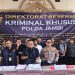 BANK JAMBI : Direktur Reskrimsus Polda Jambi Kombes Pol Taufik Nurmandia memberikan keterangan pers terkait pengungkapan kasus dugaan peretasan sistem Bank Jambi di Mapolda Jambi